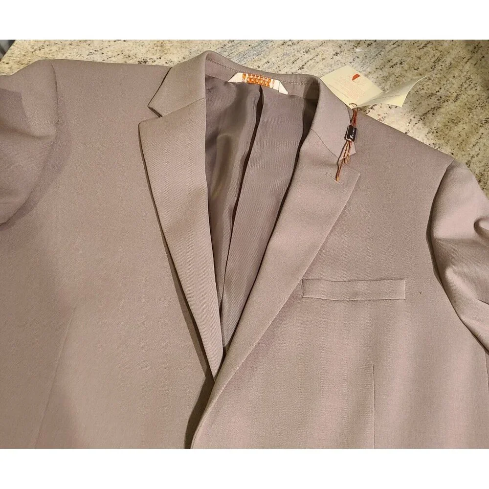 New! Ferretti Uomo Men’s Suit Blazer Tan Wool Size 40R 34W Oxford 100% Wool